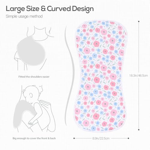 sleepyturtle 5 Pack Baby Burp Cloths, Unisex Newborn Burping Cloths, Soft and Absorbent Muslin Cotton, Large Size for Newborn, (Pink-mg)2