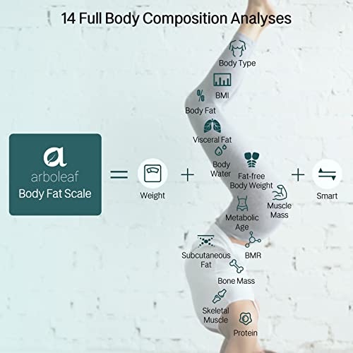 Arboleaf Bathroom Scale For Body Weight, Smart Digital Scale With Bmi, Body Fat And Water Weight, Muscle Mass, Body Composition Analyzer With Bluetooth, Wi-Fi, App, Wireless, 5 To 400 Lbs Black #TOP1