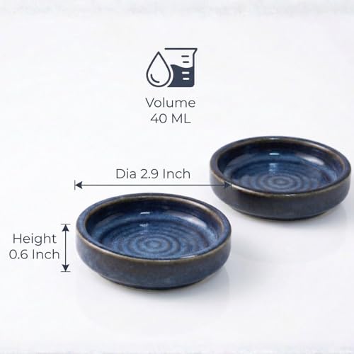 Image of Freakway Ceramic Reactive Glaze Shallow Bowls, Blue, Round, Set of 2, Microwave & Dishwasher Safe