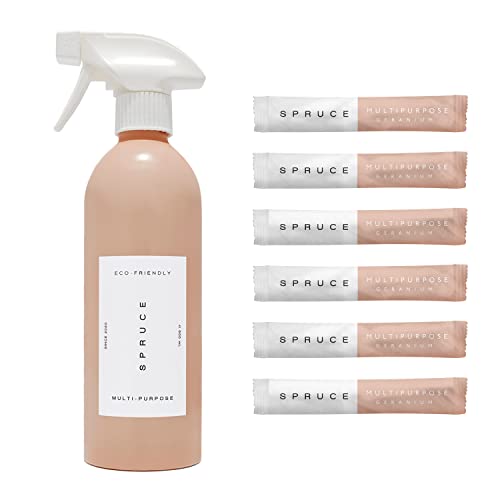 Spruce Naturally-scented Geranium Multipurpose Cleaning Spray Kit | Reusable Aluminum Bottle with 6x Concentrated Refills | Effective on Grease, Grime, Limescale | Just-add-water, Non-toxic Vegan