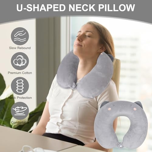 DecorDwell Almohada De Viaje, Cojín para Cuello Viaje Niño, Almohada De Espuma con Memoria, Almohada Cervicales Y Cuello De Viaje, con Máscara De Ojos Y Tapones, para Niños Y Adultos - imagen 4