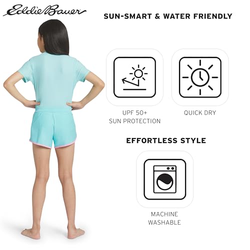Image of Eddie Bauer Girls' UPF 50+ Rash Guard Sun Tee Shirt and Swim Short Set