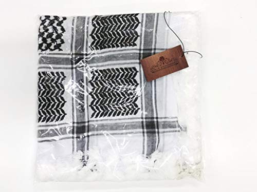 LION OF JUDAH MARKET Arafat Arab Scarf Shawl Keffiyeh Kafiya shemagh desret Palestine + Igal Agal Set, Black/White2