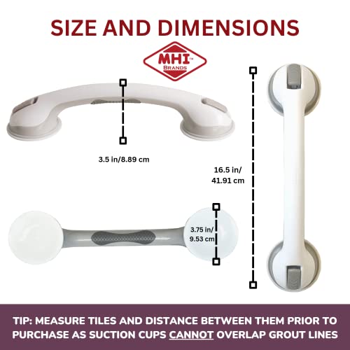 Safe-er-Grip Changing Lifestyles Suction Cup Grab Bars For Bathtubs & Showers; Safety Bathroom Assist Handle, White & Grey, 16 Inches - Thumbnail 6