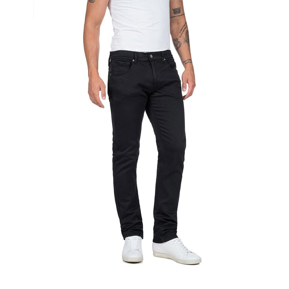 Replay Grover Powerstretch Denim Men's Straight Fit Jeans, 009 Medium Blue, 36 W/32 L
