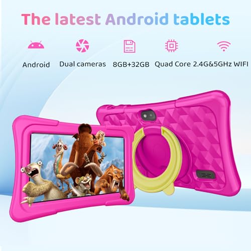 Image of Kids Tablet, 7 Inch Android 15 Tablet for Kids, 8GB+32GB 1TB Expanding, Quad Core Toddler Tablets with Shockproof Case, BT5.0, WiFi 5, Parental Controls, Games, Dual Camera (Rose)