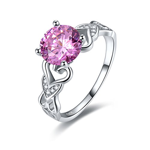 925 Sterling Silver Rings 8x8mm Simulated Rainbow Topaz Promise Ring | Solitaire Ring | Open Heart Band Rings for Women | Silver Rings for Women