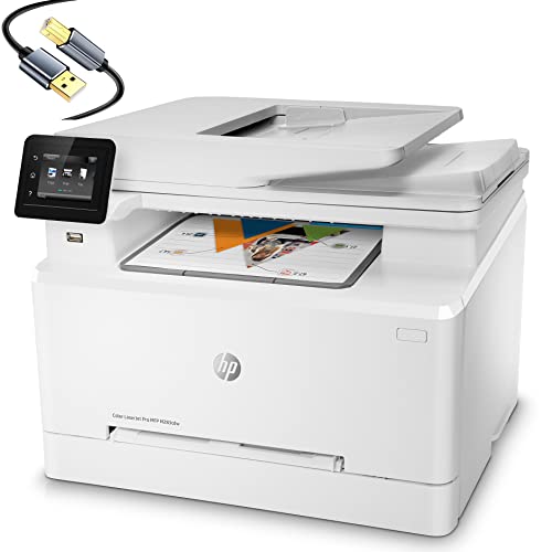 HP Laserjet Pro MFP M283fdwE All-in-One Wireless Color Laser Printer, White - Print Scan Copy Fax - 22 ppm, 600x600 dpi, 8.5x14, Auto 2-Sided Printing, 50-Sheet ADF, Ethernet, Cbmou Printer_Cable