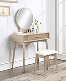 Roundhill Furniture Maly Contemporary Wood Vanity and Stool Set, Gold