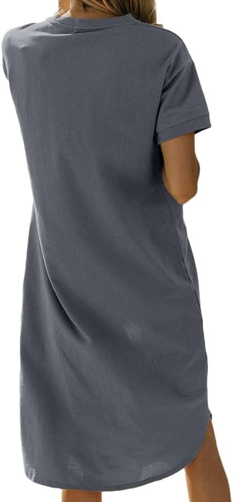 Dyexces Summer Dress for Women Crew Neck Short Sleeve Solid Basic T-Shirts Casual Midi Dresses with Pocket - Image 2