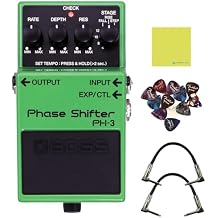 Boss PH-3 Phase Shifter Pedal Bundle w/ 2-Pack Strukture S6P48 Woven Right Angle Patch Cable, 12-Pack Guitar Pick and Liquid Audio Polishing Cloth