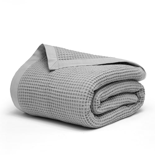 Image of Salt Earth GOTS Certified 100% Organic Cotton Throw Blanket, 60" X 80" Waffle Blankets & Throws for Bed, Throw Blanket for Couch,Modern and Cozy Blanket,All Seasons, Comfy Soft Blanket(Scottish Grey)
