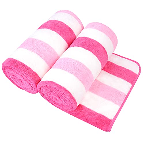 Image of JML Microfiber Bath Towels, Bath Towel 2 Pack(30 inch x 60 inch), Oversized, Soft, Super Absorbent and Fast Drying, Multipurpose Use for Sports, Fitness, Yoga, Cabana Stripe Pink