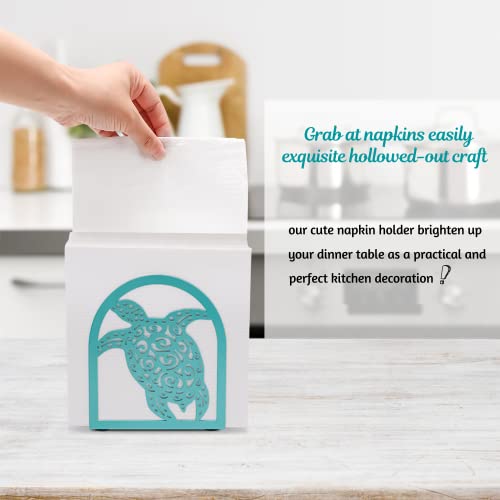 Coastal Sea Turtle Napkin Holder for Table - Teal Kithen Decor and Accessories, Ocean Decor for Bedroom Bathroom, Houserwarming Gifts for Women Turtle Lovers, Hollowed-out Craft Pattern, Metal - Image 6