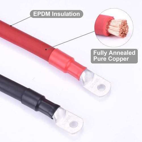 Image of 2 /0 AWG Flexible Battery Cable with 5 /16 inch Terminals - OFC Pure Copper Inverter & Welding Wire for Automotive Solar RV Motorcycle (Red + Black 1.5FT Pair)