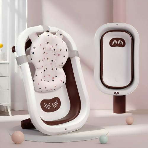 Image of StarAndDaisy Bath Tub for Baby 0-3 Years /Foldable Bath tub for Kids with Cushion, Space Saving Design, Newborn Baby Folding Bathing Tub Girls & Boys, Easy to Store -Brown