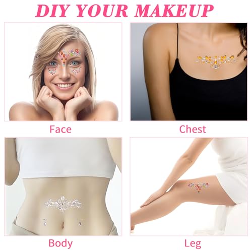OBSGUMU Face Gems for Festivals, 9 PCS Adhesive Face Glitter Jewels Temporary Tattoos Sticker for Music Festival Holiday Party, Halloween, Christmas,Birthday Carnival - Image 5