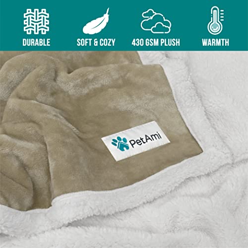 Petami Waterproof Dog Blanket For Bed, Xl Dog Pet Blanket Couch Cover Protection, Sherpa Fleece Leakproof Bed Blanket Throw For Crate Kennel Sofa Furniture Protector, Reversible Soft Plush 80X60 Taupe #TOP2