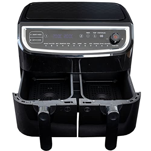 Gastronoma 18290003 XXL dubbele heteluchtfriteuse, 9 l (2 x 4,5 l), twee regelbare frituurmanden, 2400 watt, led-display, 200°-11 programma's, voorverwarmingsfunctie, heteluchtfriteuse, digitale