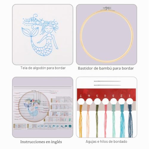 Miniatura 2 de Mwoot Kit De Herramienta De Punto Cruz,Cross Stitch A Mano Kit De Inicio De Bordado Para Adulto Niño Principiantes -Sirena
