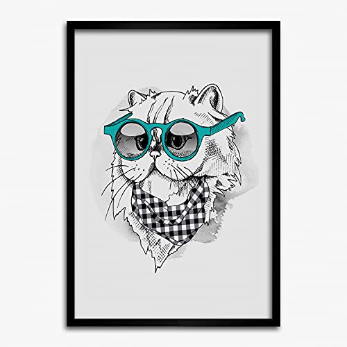 Cadre photo 50x70 cm chat avec des lunettes - Peinture photo affiche et tableau en bois moderne