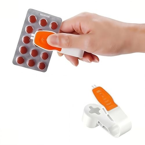 Image of 2nd Generation Pill Extractor Tool with Storage Compartment, Medicine Blister Pack Remover, Dual Tooth Design for Foil Piercing, Built-in Organizer Box,(Orange 1 pcs)