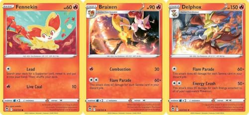 Delphox 27/195- Silver Tempest - Pokemon Evolution Card Set - Rare 3 Card Lot