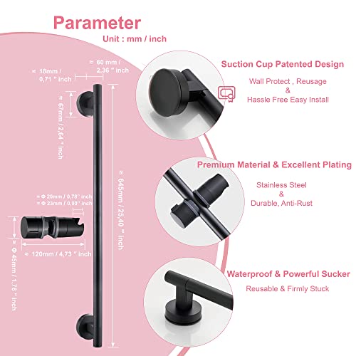 Arumur Shower Slide Bar With Self-Adhesive Suction Cup,Reusable & Removable Handheld Shower Head Bracket Holder,Drill-Free For Bathroom Accessories Replacement,Stainless Steel Shower Bar, Wall Protect #TOP5