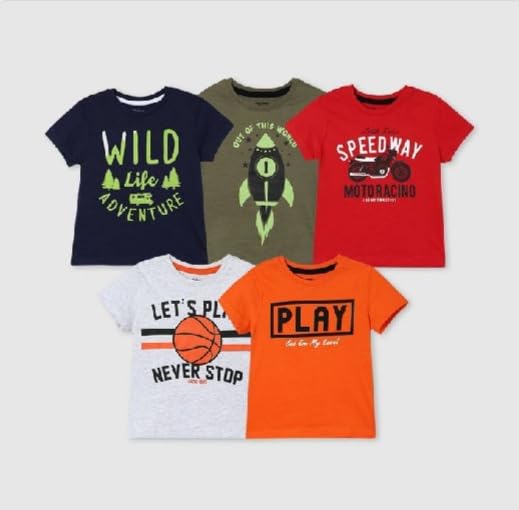Image of Boys Printed Cotton Half Sleeve Regular Fit Casual t-Shirts Set Combo (Pack of 5)