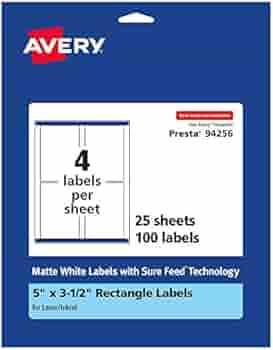 Avery Matte White Rectangle Labels with Sure Feed, 5
