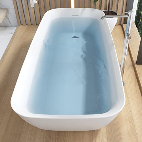 Mokleba 63" Acrylic Freestanding Bathtub, Single Slipper Free Standing Tub, Soaking Tub With Integrated Slotted Overflow, Toe-Tap Chrome Drain, Cupc Certified, Glossy White #TOP2