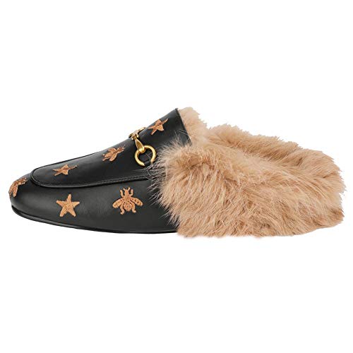 Fur Mules For Women Leather Slip-On Rabbit Furny Loafers Comfort Flats Slide Casual Shoes #TOP4