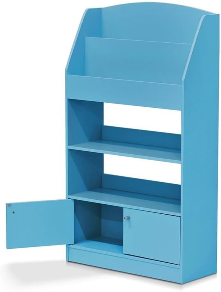 Furinno LOVA Book Shelf, Magazine Bookshelf, Bookcase with Storage Cabinet, 9.4 x 24.6 x 43.3, for Living Room, Bedroom, Home Office, Light Blue