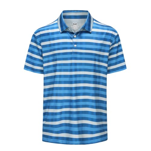 Mens Golf Polo Shirt Short Sleeve Striped Performance Moisture Wicking Dry Fit Golf Shirts for Men(Blue-3XL)