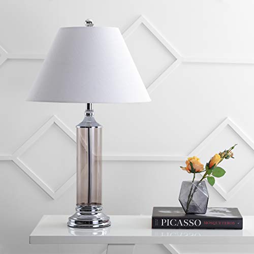 JONATHAN Y 29" Smoked Gray Glass LED Table Lamp Set of 2, Modern Bedside Nightstand Lamps for Living Room Bedroom Office, White Linen Shade, Transitional Decor (JYL4014B-SET2) by JONATHAN Y - Image 9