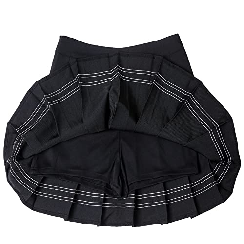 Hoerev Women Girls Short High Waist Pleated Skater Tennis Skirt,Black With Stripes,2,S #TOP4
