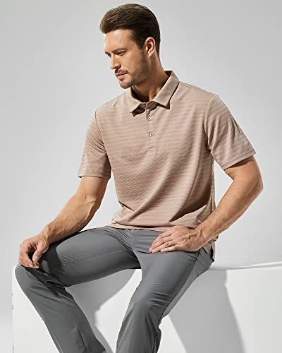 Mier Men's Short Sleeve Polo Shirts Dry Fit Moisture Wicking Golf Shirts Casual Work Collared Tee Shirts, 100% Polyester, Light Brown, L #TOP5