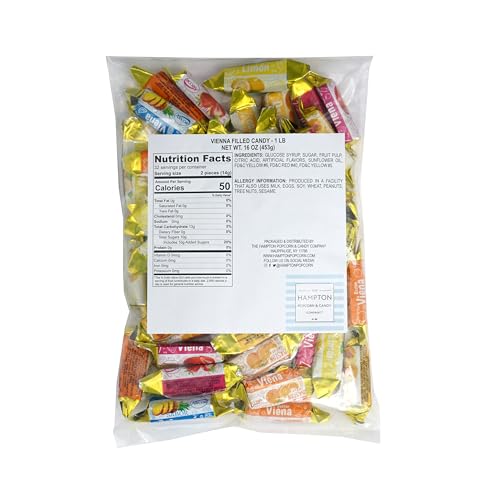 Arcor Vienna Filled Candy, 1 Pound Arcor Candy (Approx. 75 pcs.), Fruit Filled Hard Candy, Fruit Filled Candy, Fruit Filled Hard Candy Individually Wrapped