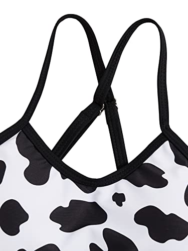 Image of WDIRARA Girl's 2 Piece Set Animal Print Ruffle Hem Swimwear Sleeveless Bikini Set Black and White 150