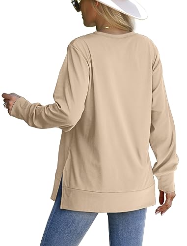 Saloogoe Womens Fall Clothes Plus size Tops Lightweight Sweater Loose Fit Long Sleeve Shirts Work Sweatshirts Khaki XL — view 3