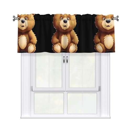 WHJSHOP Fluffy Bear Pattern Short Curtains with Valance Rod 54x18in - Curtain Valance Kitchen Bathroom Laundry Room Studio - Home Decor