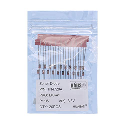 HUABAN 20PCS 1N4728A 1N4728 Diodo Zener de potencia planar de silicio 1W 3.3V DO-41 (DO-204AL) Axial Diodes 1 Watt 3.3 Volt