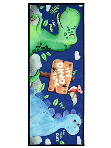 Image of Saral Home Dinasaur Designer PP Yarn Durable & Washable Attractive Kids Runner for Home /Kitchen /Living Area /Lobby with Anti Skid Backing (Blue, 45 Cm X 120 Cm)