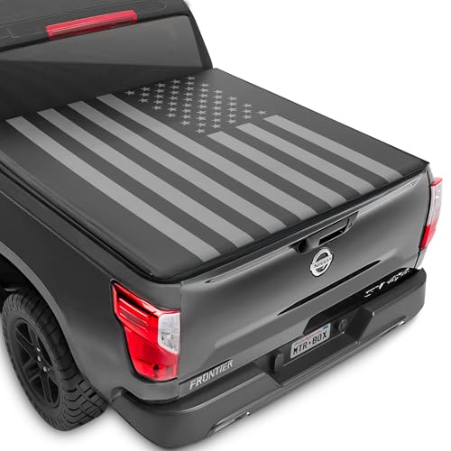 US Flag Truck Tonneau Cover for Nissan Frontier 2005-2026 5 ft Bed Length (Extra Short Bed), Soft Roll-Up All-Weather Retractable Truck Bed Cover with Black/Gray Flag