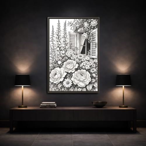 Décoration murale salon fleurs monochrome cadre vertical 30x45 cm