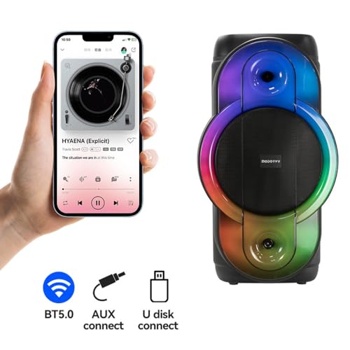Image of MODORWY MF2107 Wireless Portable Bluetooth Karaoke Party Speaker with Record Button | 2- UHF Mic | Dynamic RGB Lights | Mega Bass | TWS Mode | Equilizer Control (MF 1110)