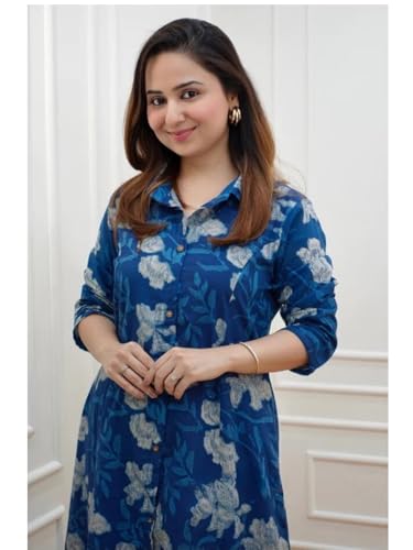 Image of DHRUVI TRENDZ Anarkali Kurta-Set for Women - Viscose Rayon Printed Kurta & Straight Pant | Festive Ethnic Indian Traditional Outfit for Functions & Puja | Lightweight Two Piece Dress for Daily Wear & Holiday Look | 3 /4 Sleeve