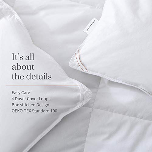 Everspread Essential All-Season Goose Down Comforter Duvet Insert, Luxury Goose Down & Feather Fill, 100% Natural Cotton Cover, 600 Fill Power, 60 Oz Fill Weight, Corner Duvet Tabs, White - Full Size #TOP4