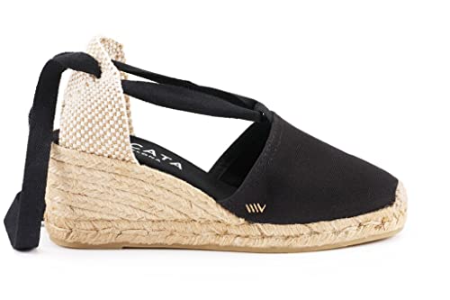 VISCATA Escala Espadrille Canvas Wedges with Sleek Ankle Laces Women's Lace Up Shoes Handmade in Spain Organic Cotton Canvas and 100% Natural Jute Midsole for All Occasions