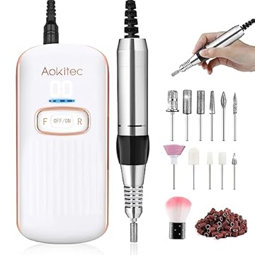 Aokitec Fresa per unghie in gel acrilico, con display a LED, 35000 giri/min, regolabile, set per manicure professionale e manicure, per la casa e lo studio
